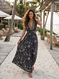Midnight stardust boho halter maxi dress