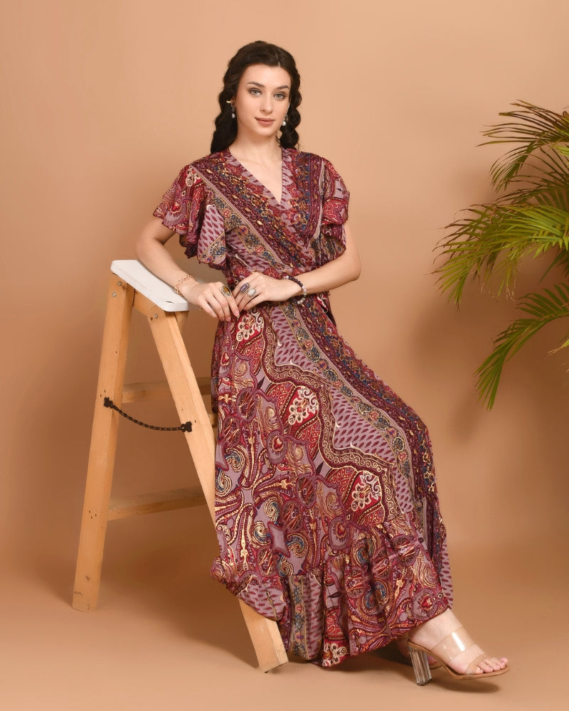 Maribel paisley maxi wrap dress
