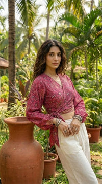 Elira rosewood paisley boho wrap Top