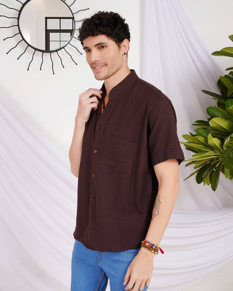 Kairo deep-cocoa mandarin cotton shirt