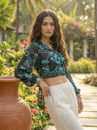 Thalise ocean ink boho wrap top