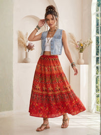 Crimson flame boho maxi skirt