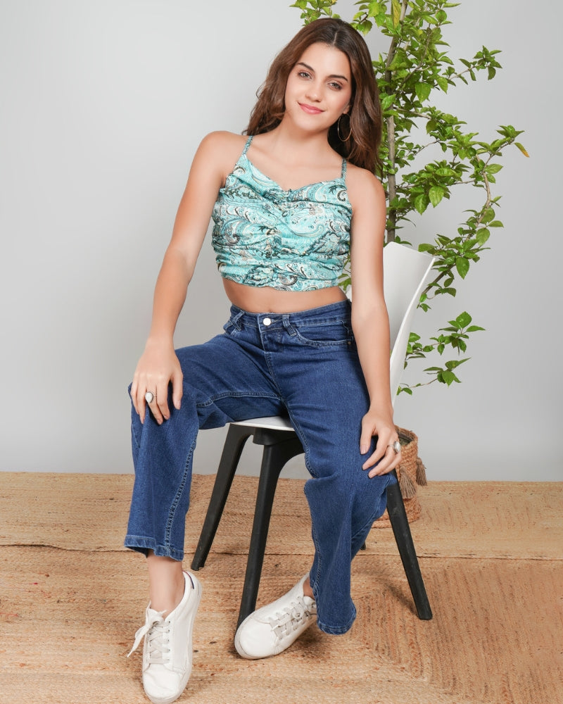 Coralia aquatic bloom ruched crop top