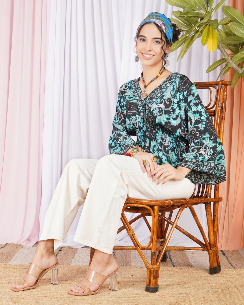 Kaelia aqua bloom peplum top