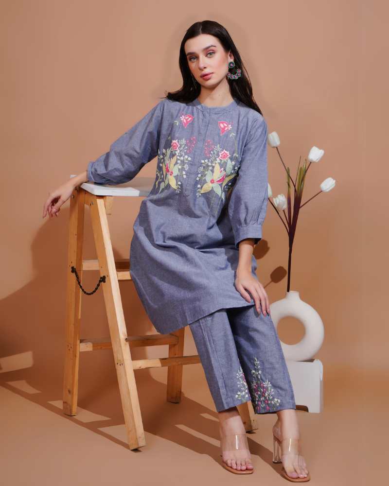 Linen luxe fusion hand embroidered co-ord set