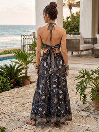 Shadow bloom halter boho maxi dress