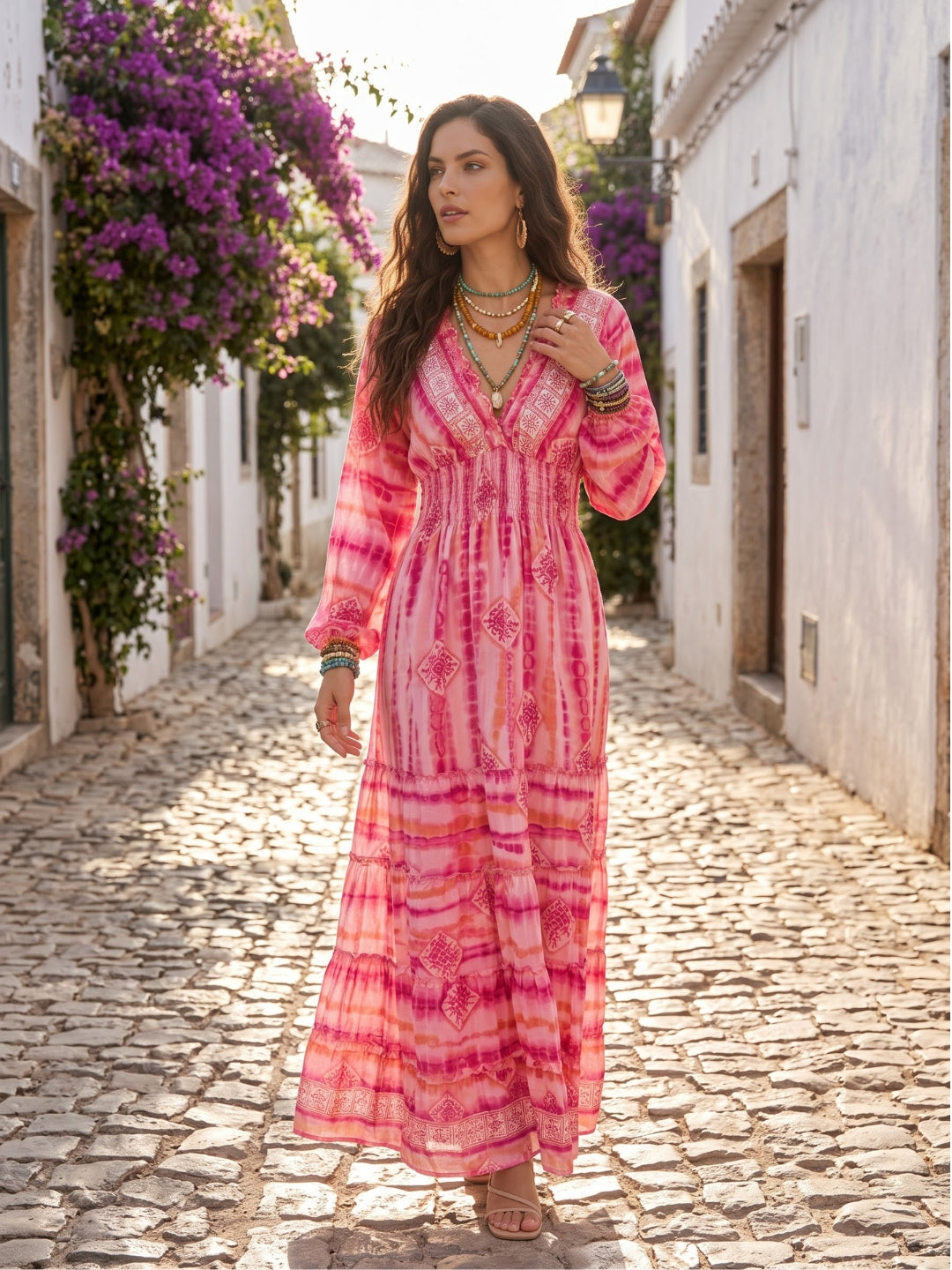 Rosalie raspberry blush boho maxi dress