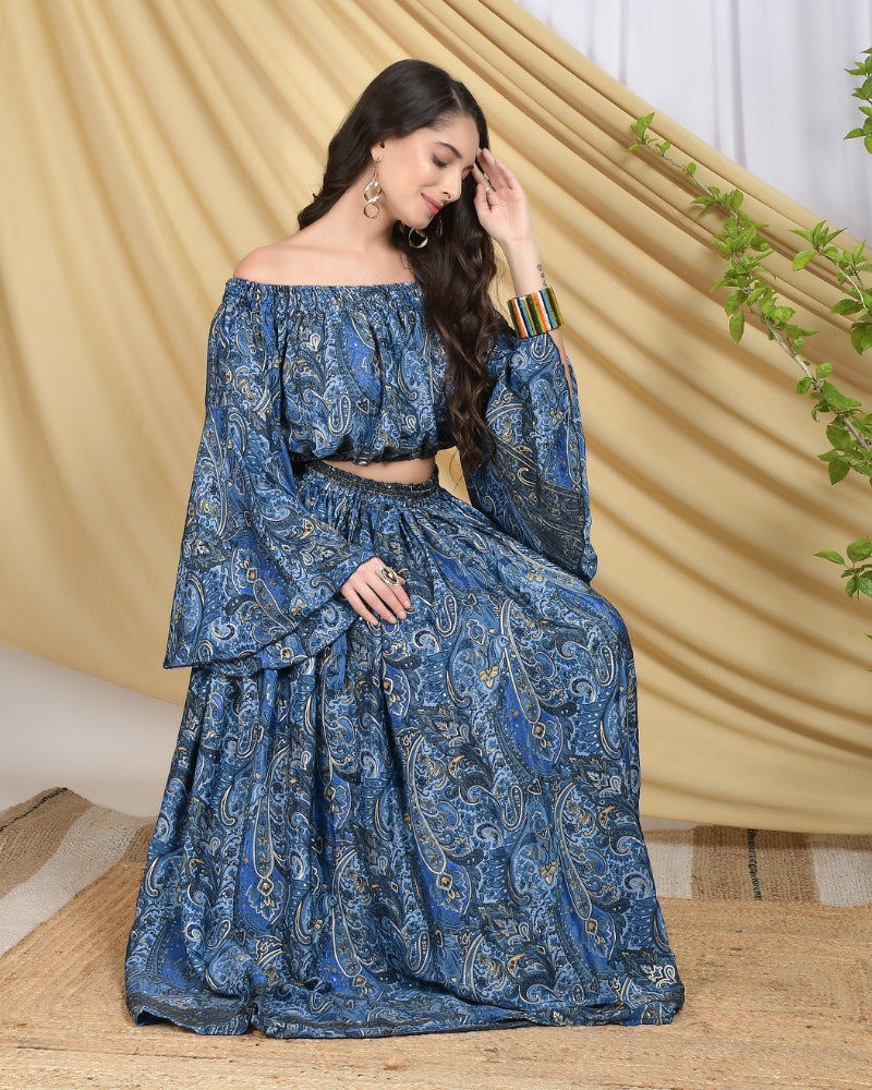Calypso royal bloom off shoulder co-ord set