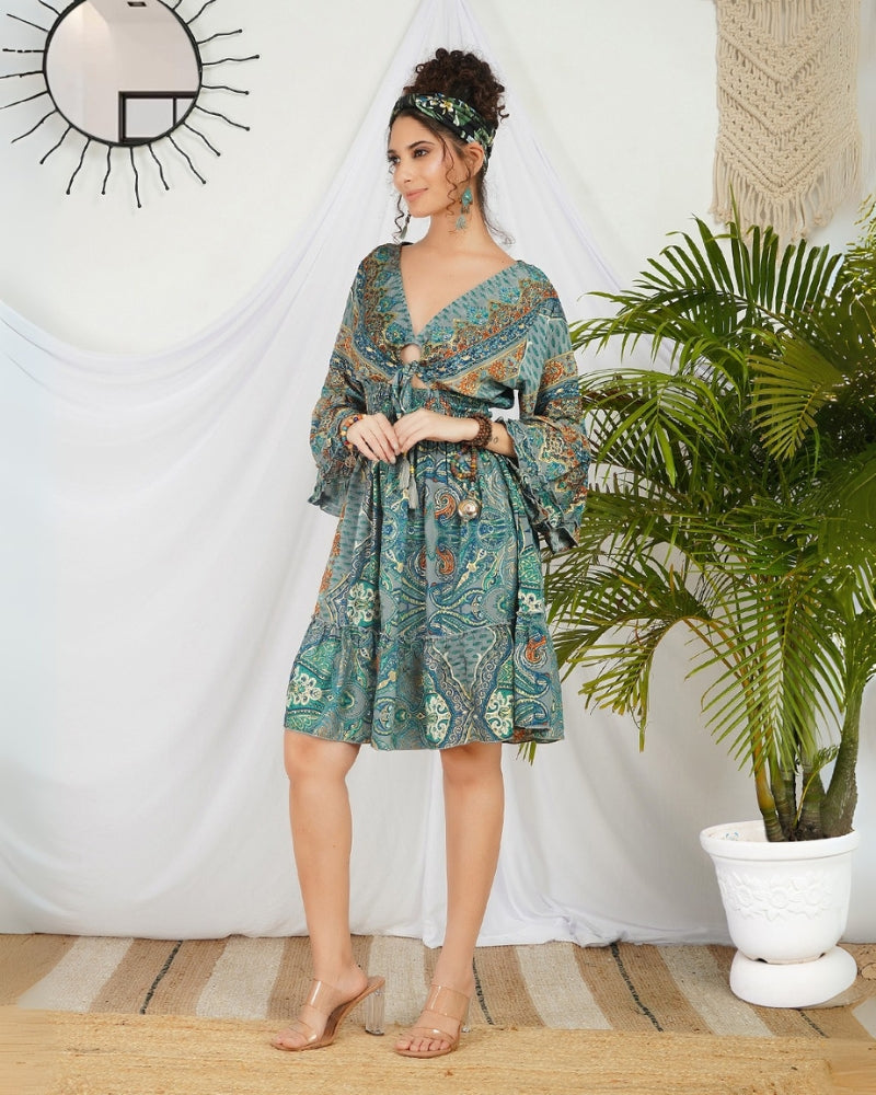Adelise ocean mist paisley mini dress