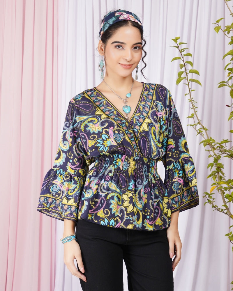 Fiora twilight paisley peplum top