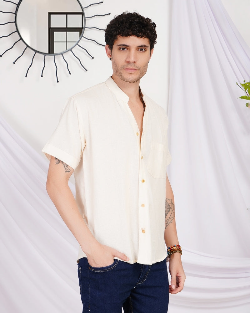 Keir ivory breeze mandarin cotton shirt