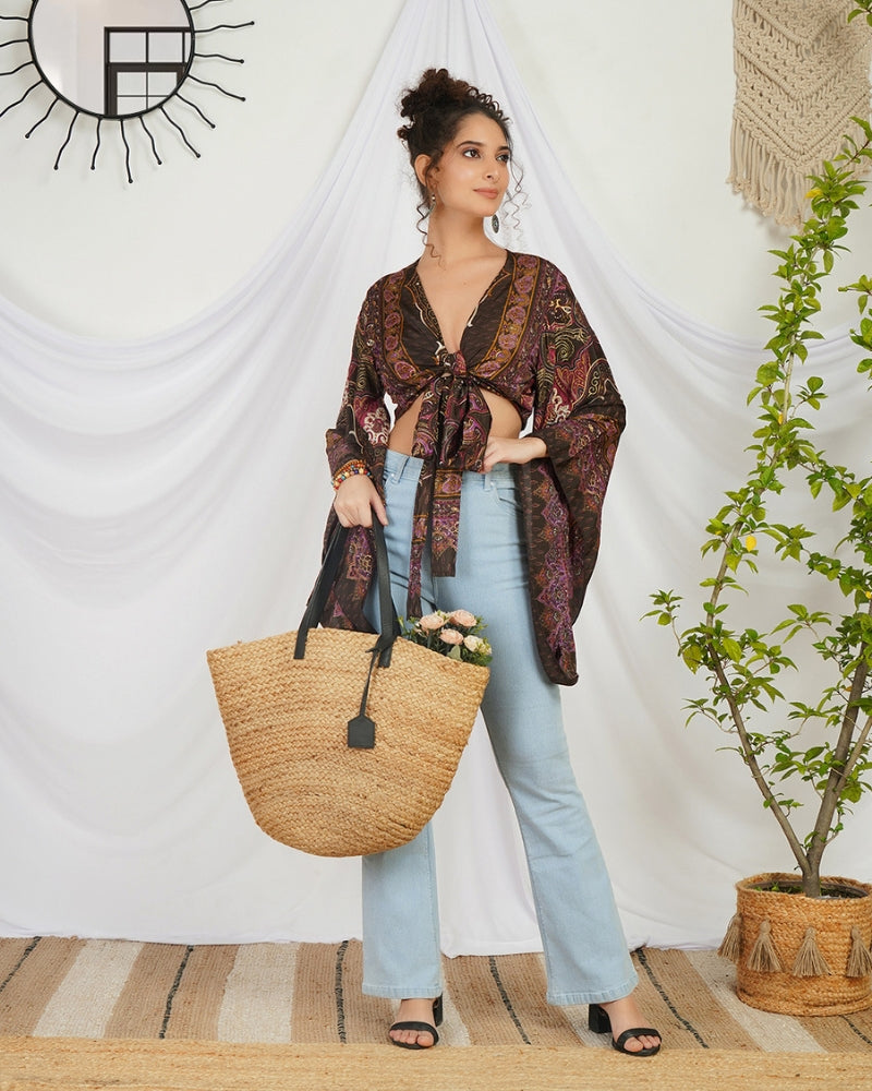 Marisela plum boho tie top