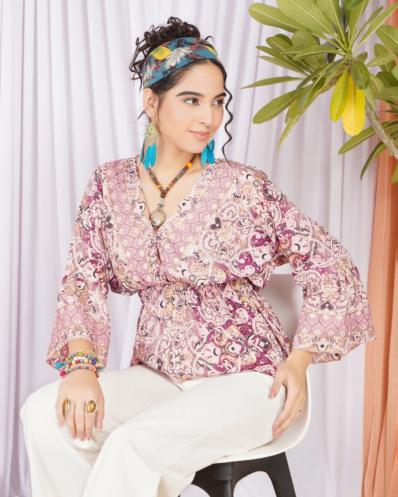 Aveline blush swirl peplum top