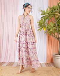 Lunara roseplum halter maxi dress