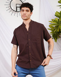 Kairo deep-cocoa mandarin cotton shirt