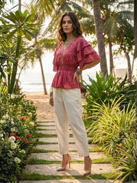 Talise rosewood paisley peplum top