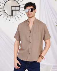Keaton sandstone drift mandarin cotton shirt