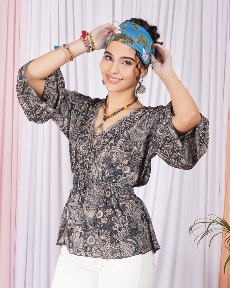 Moonlit paisley boho peplum top