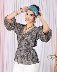 Moonlit paisley boho peplum top