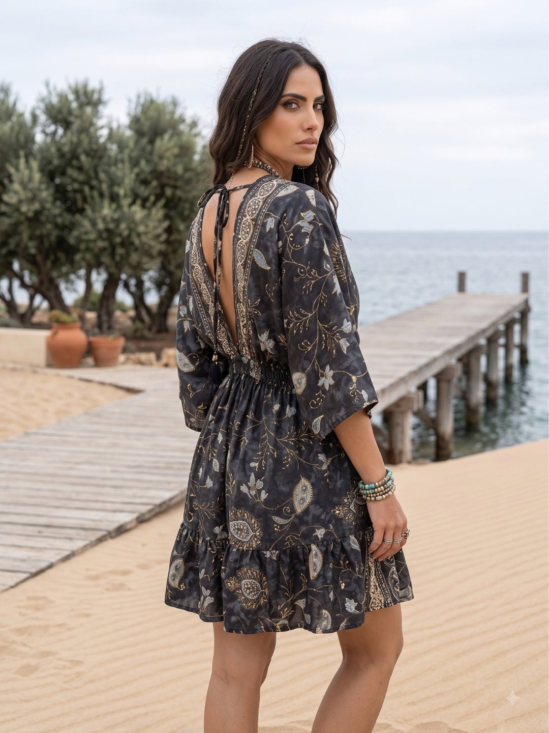 Cosette midnight bloom boho mini dress