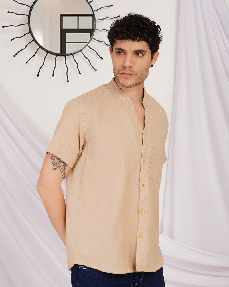 Calder sand mist mandarin cotton shirt