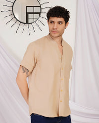 Calder sand mist mandarin cotton shirt
