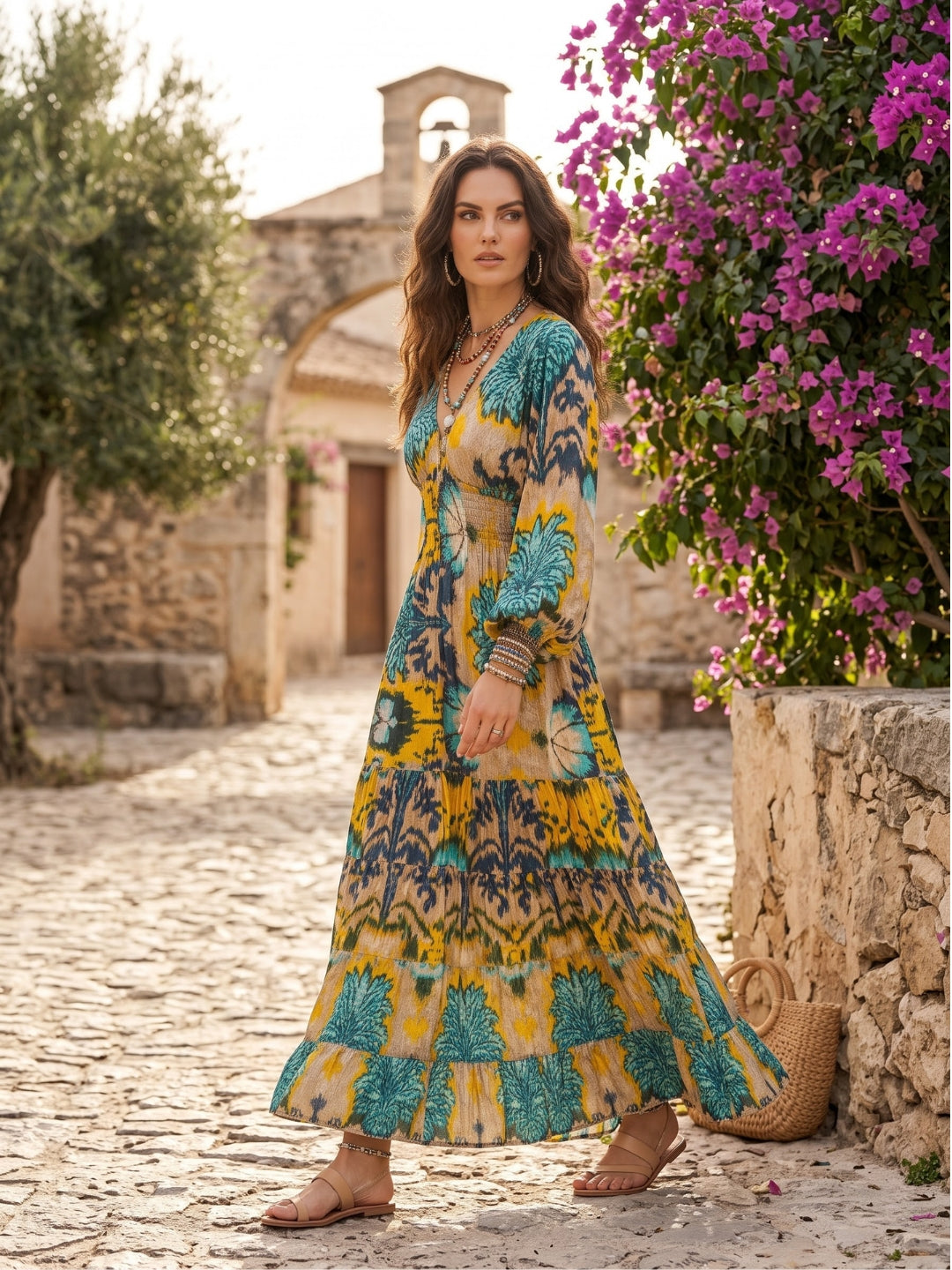 Turquoise marigold boho maxi dress