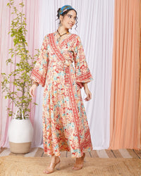 Elysia coral bloom wrap maxi dress