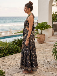 Shadow bloom halter boho maxi dress