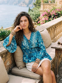 Blue lagoon bell sleeve boho top