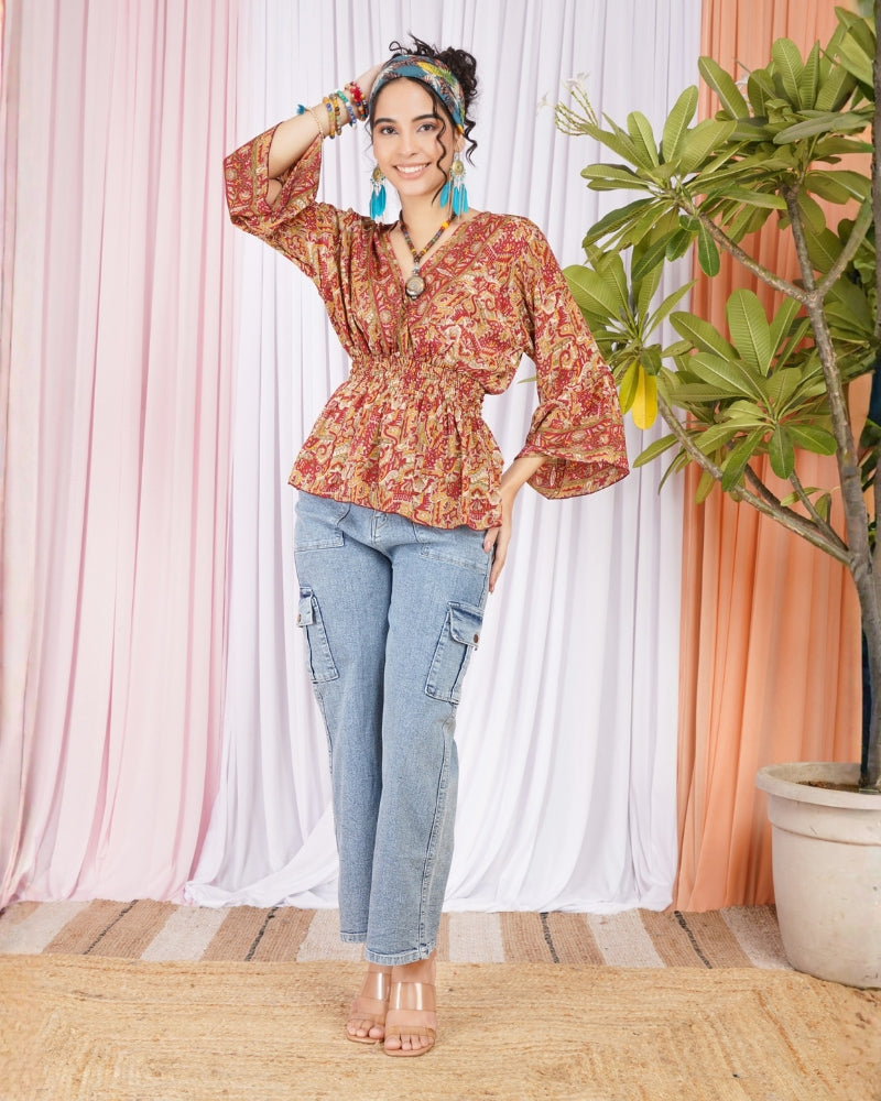 Marchelle ember bloom peplum top