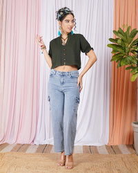 Maribel moss-green button down top