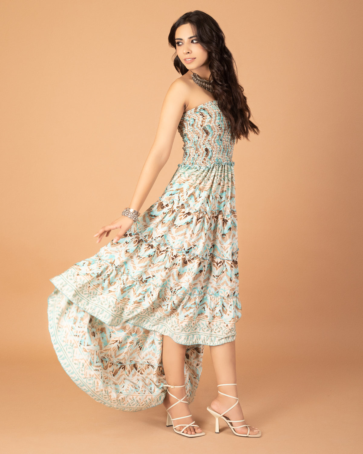 Aqua hues bohemian off shoulder dress