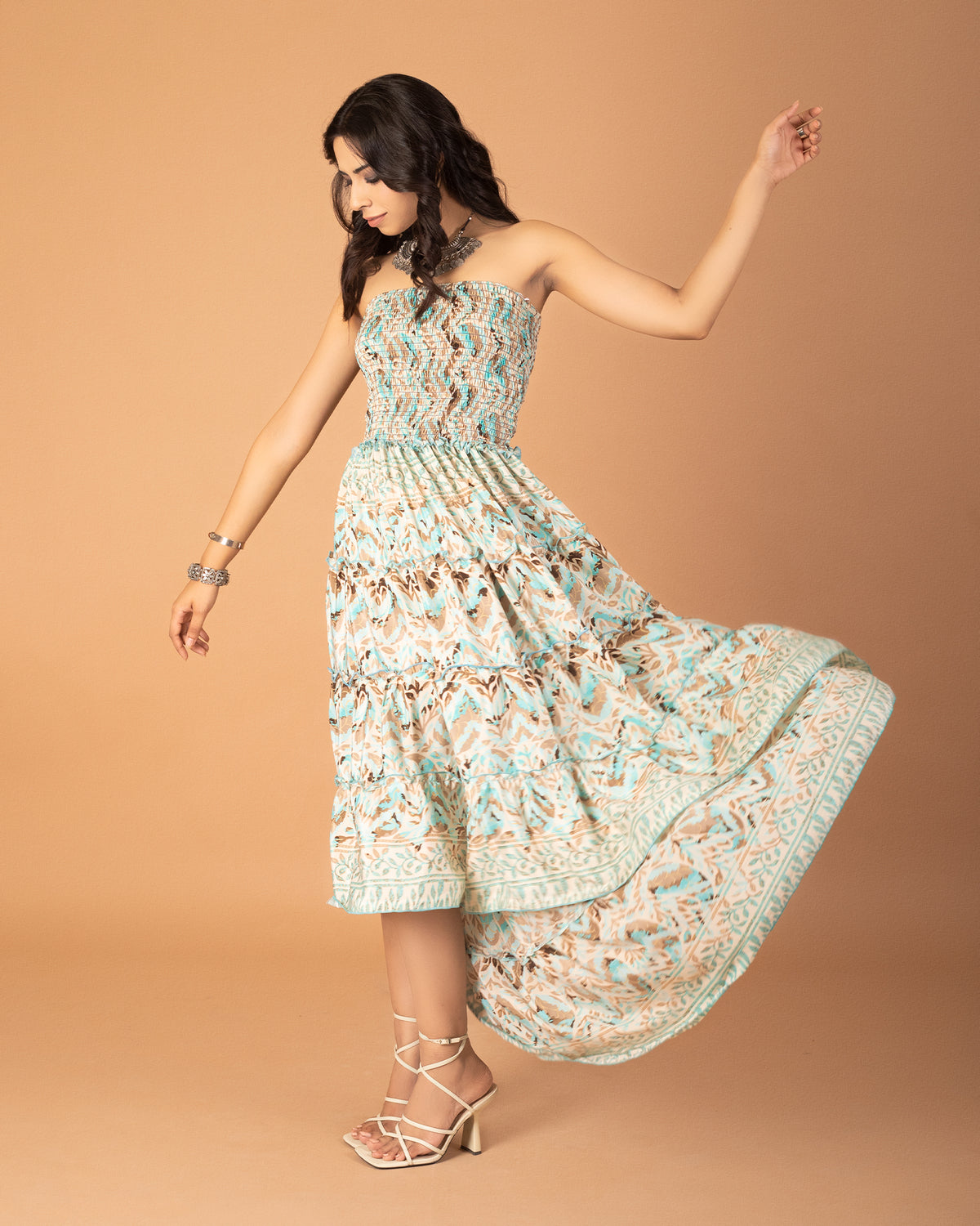 Aqua hues bohemian off shoulder dress