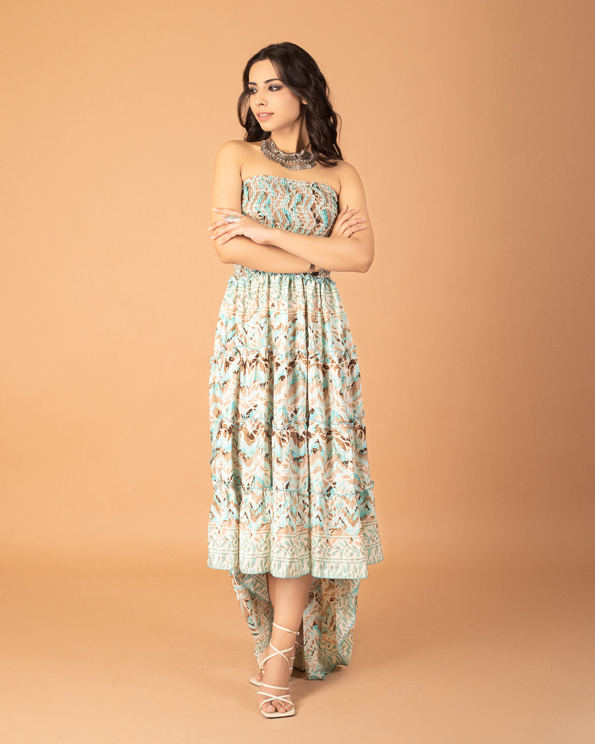 Aqua hues bohemian off shoulder dress