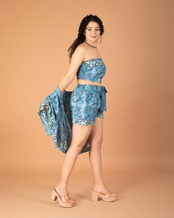 Aqua paisley groove co-ord set with shorts