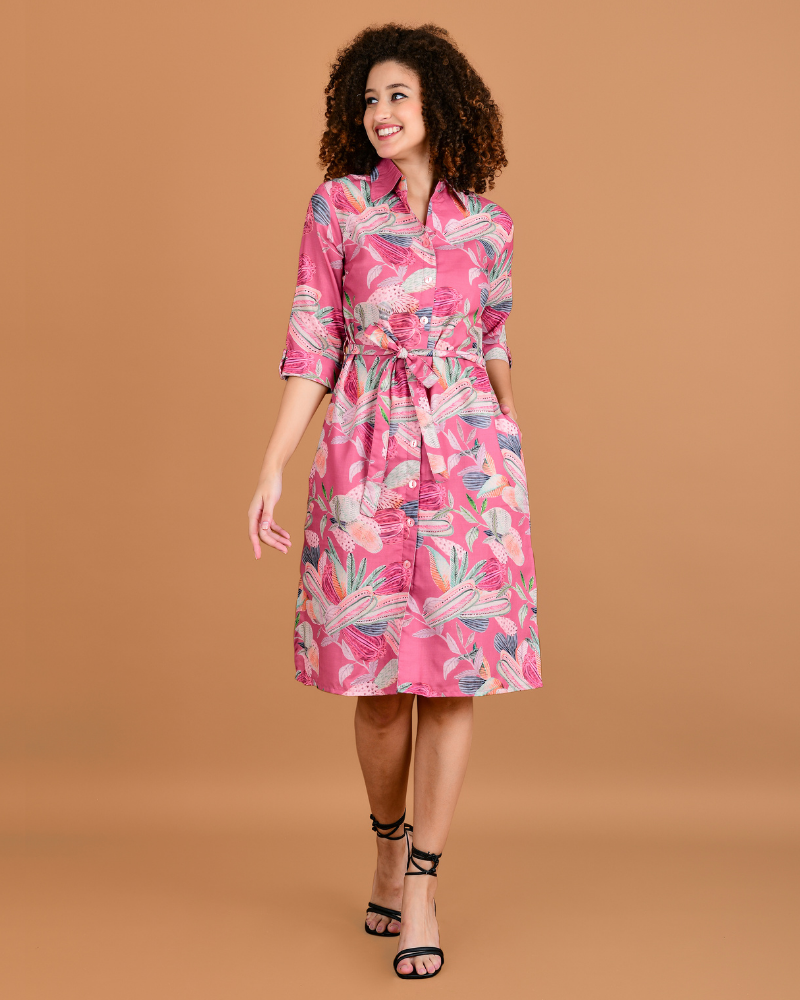 Blossom groove pink floral midi dress