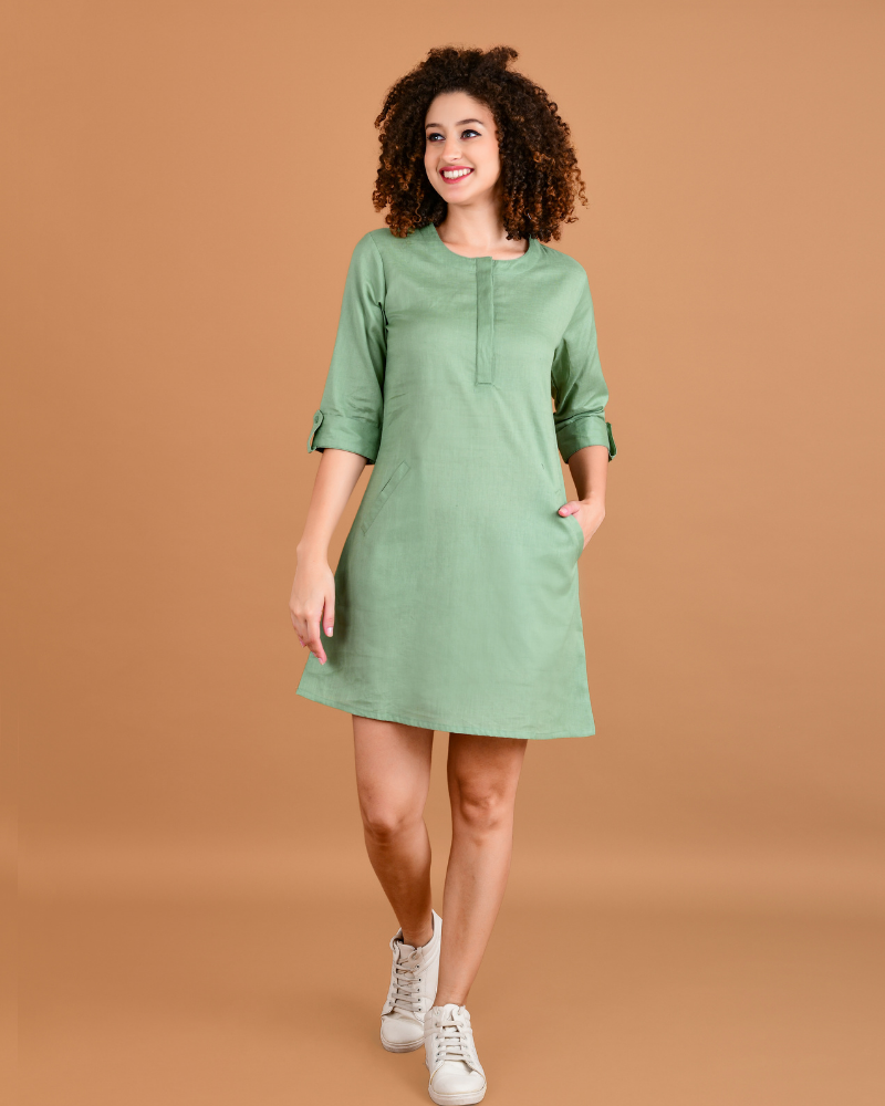 Pistachio breeze cotton short dress