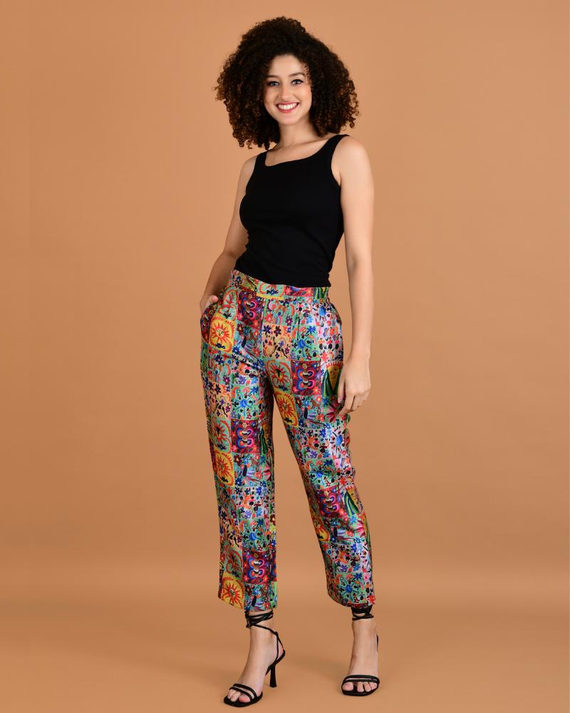 Artistic fusion silk pant