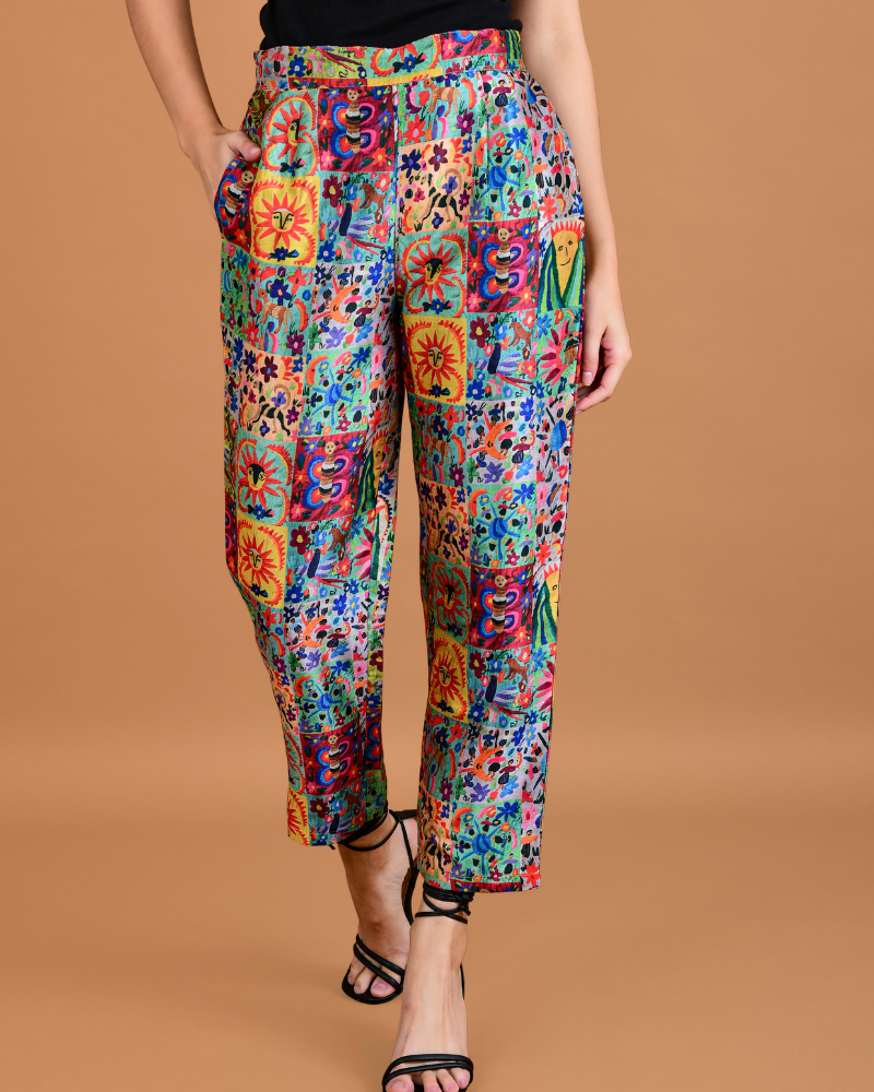 Artistic fusion silk pant