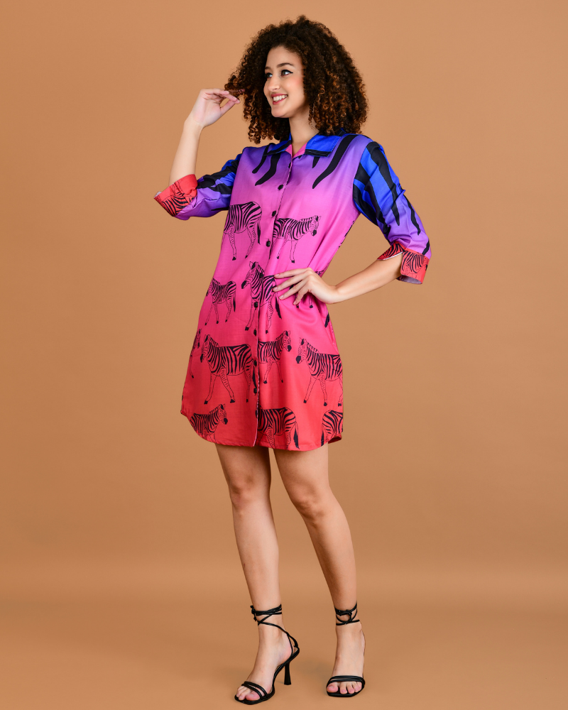 Vibrant Serengeti boyfriend shirt dress