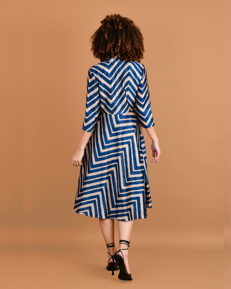 Indigo hues silk wrap dress