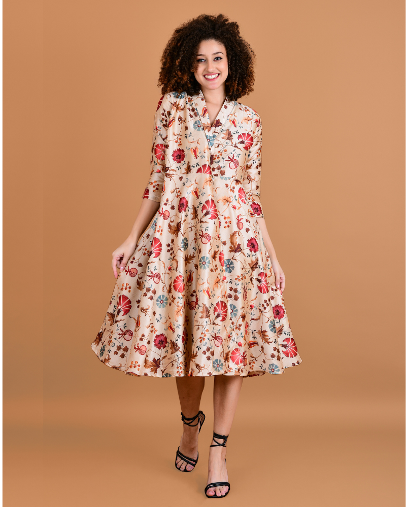 Carmine floral silk wrap dress