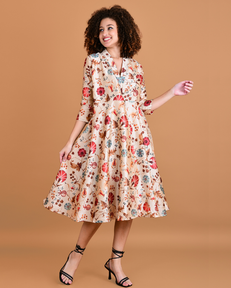 Carmine floral silk wrap dress