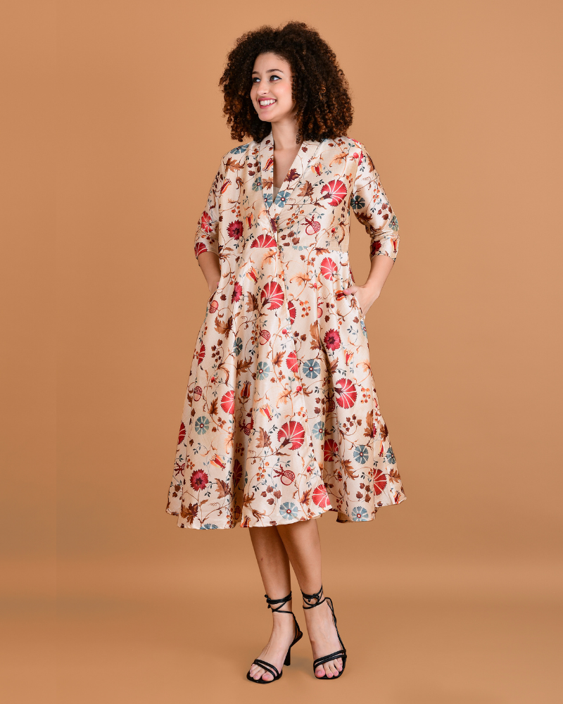 Carmine floral silk wrap dress