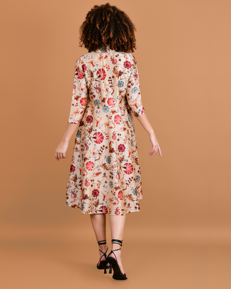 Carmine floral silk wrap dress