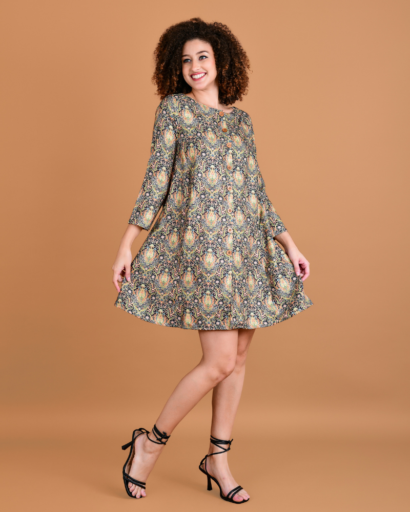 Vintage jade paisley A-line dress