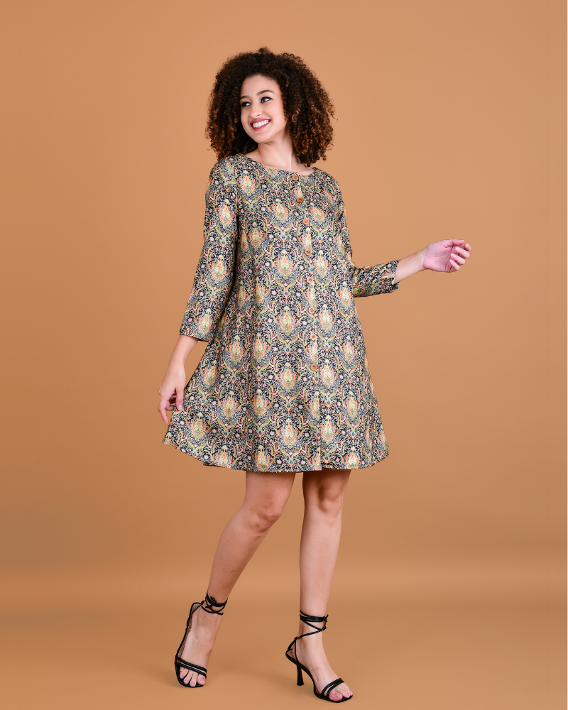Vintage jade paisley A-line dress
