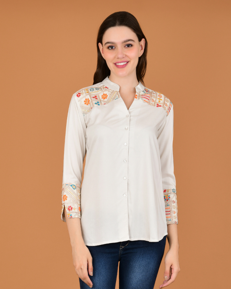 Boho patchwork off-white shirt