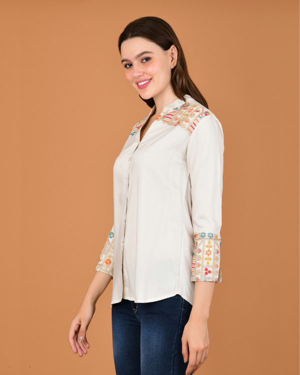 Boho patchwork off-white shirt